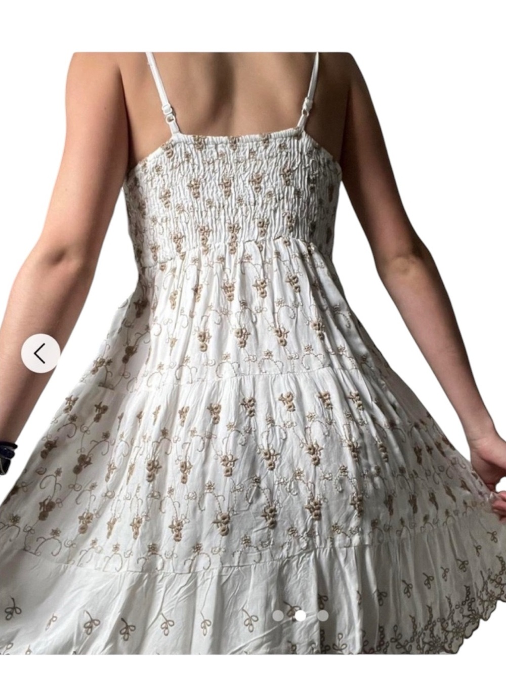 Jessica Simpson Embroidered White Tired Mini Dress Spaghetti Straps size S - Picture 11 of 11